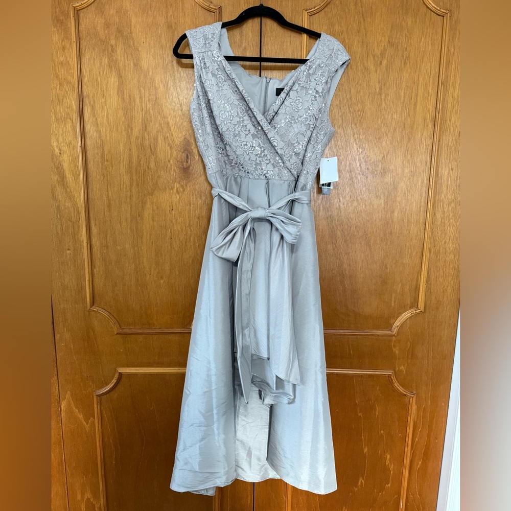 R&M Richards Silver Lace High Low Dress
